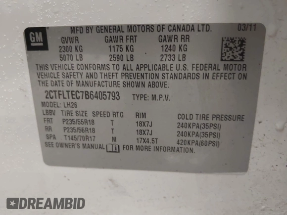 2011 GMC Terrain SLE-2 with VIN 2CTFLTEC7B6405793, listed as a IAAI auction lot 41314732 with 141,540 mi miles. Bid and sale history available at carsss.com. Image 9.