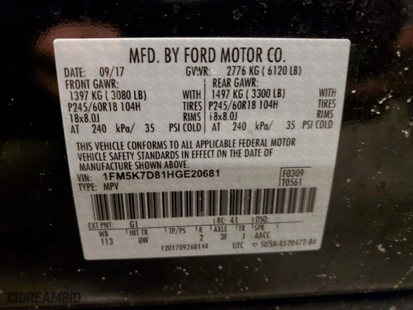 2017 Ford Explorer XLT with VIN 1FM5K7D81HGE20681, listed as a Copart auction lot 45788915 with 66,931 mi miles and Salvage Title. Bid and sale history available at carsss.com. Image 15.