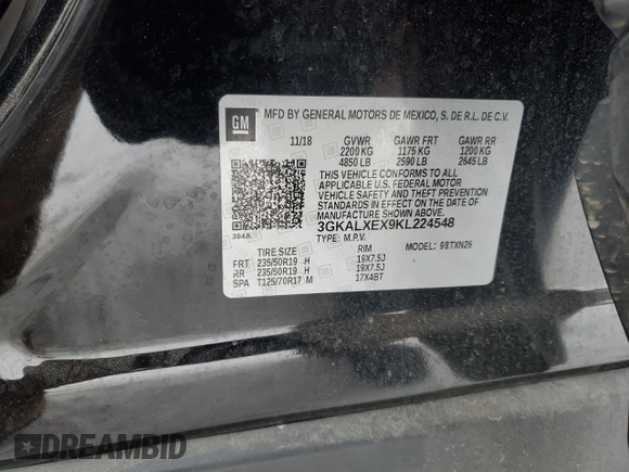 2019 GMC Terrain Denali with VIN 3GKALXEX9KL224548, listed as a Copart auction lot 41626525 with 49,481 mi miles and Salvage Title. Bid and sale history available at DreamBid. Image 14.