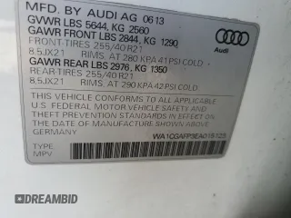 2014 Audi SQ5 Premium Plus with VIN WA1CGAFP3EA015123, listed as a Copart auction lot 69677294 with 59,328 mi miles and Salvage Title. Bid and sale history available at carsss.com. Image 13.