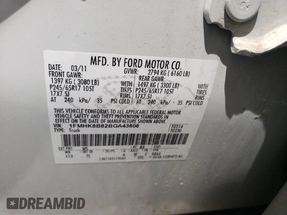 2011 Ford Explorer with VIN 1FMHK8B82BGA43808, listed as a Copart auction lot 56042615 with 111,735 mi miles and Salvage title. Bid and sale history available at DreamBid. Image 13.