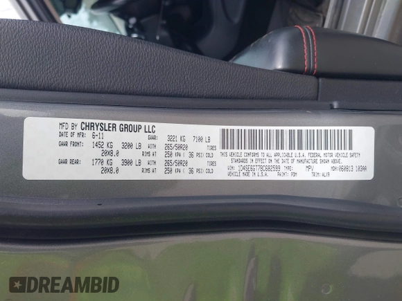 2011 Dodge Durango R/T with VIN 1D4SE6GT7BC682599, listed as a IAAI auction lot 42278868 with 168,692 mi miles and . Bid and sale history available at DreamBid. Image 9.