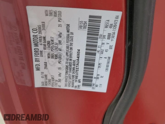 2010 Ford Explorer Eddie Bauer с VIN 1FMEU7EE7AUA40654, выставлен на аукционе Copart как лот 61997905 с пробегом 92 909 миль миль и Чистый • Clean title. История ставок и продаж доступна на DreamBid. Изображение 13.