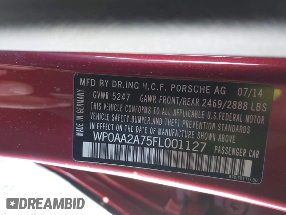 2015 Porsche Panamera 4 с VIN WP0AA2A75FL001127, выставлен на аукционе IAAI как лот 41286290 с пробегом 80 444 миль миль и . История ставок и продаж доступна на DreamBid. Изображение 9.