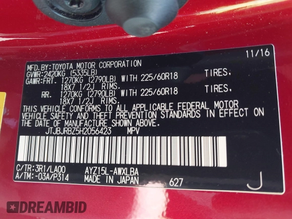 2017 Lexus NX 300h with VIN JTJBJRBZ5H2056423, listed as a IAAI auction lot 42322983 with 57,671 mi miles and . Bid and sale history available at DreamBid. Image 9.