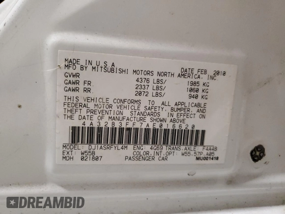 2010 Mitsubishi Galant ES with VIN 4A32B3FF7AE016620, listed as a Copart auction lot 49064695 with 149,194 mi miles and Salvage Title. Bid and sale history available at carsss.com. Image 13.
