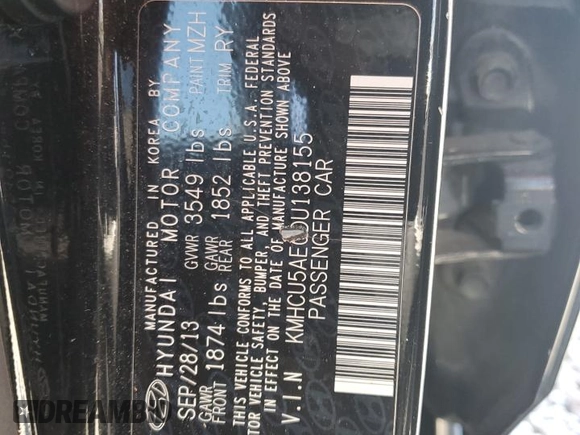 2013 Hyundai Accent SE with VIN KMHCU5AE0DU138155, listed as a Copart auction lot 52643995 with 201,082 mi miles and Salvage Title. Bid and sale history available at carsss.com. Image 12.
