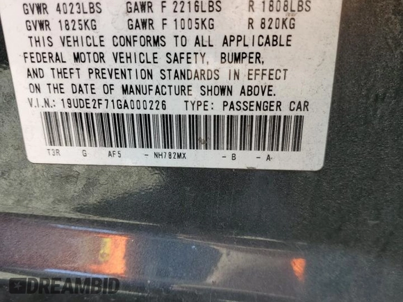 2016 Acura ILX Premium with VIN 19UDE2F71GA000226, listed as a Copart auction lot 51986895 with 75,838 mi miles and Salvage title. Bid and sale history available at DreamBid. Image 12.