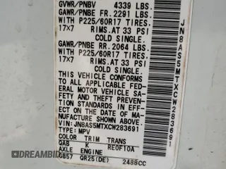 2012 Nissan Rogue SL with VIN JN8AS5MTXCW283691, listed as a Copart auction lot 48220665 with 225,438 mi miles and Salvage Title. Bid and sale history available at DreamBid. Image 13.