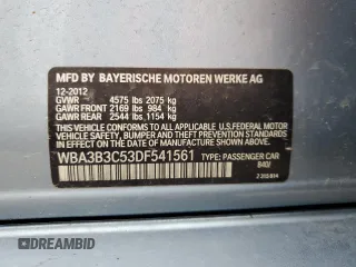 2013 BMW 3 Series 328i xDrive z VIN WBA3B3C53DF541561, wystawiony jako Copart lot #56540965 z przebiegiem 124 840 mil mil oraz Szkoda całkowita • Salvage title. Historia ofert i sprzedaży dostępna na DreamBid. Obrazek 12.