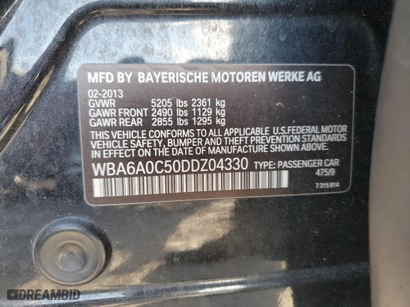2013 BMW 6 Series 640i with VIN WBA6A0C50DDZ04330, listed as a Copart auction lot 77169384 with 141,348 mi miles and Salvage Title. Bid and sale history available at carsss.com. Image 13.