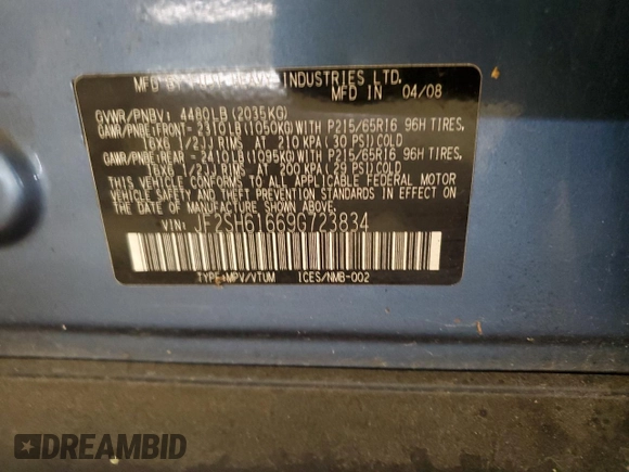 2009 Subaru Forester X with VIN JF2SH61669G723834, listed as a Copart auction lot 63136705 with 90,714 mi miles and Clean title. Bid and sale history available at DreamBid. Image 13.