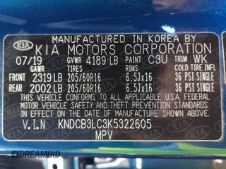 2019 Kia Niro LX with VIN KNDCB3LC3K5322605, listed as a IAAI auction lot 41765323 with 145,559 mi miles. Bid and sale history available at carsss.com. Image 9.