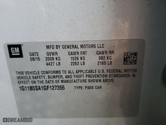 2016 Chevrolet Malibu Limited LS with VIN 1G11B5SA1GF127356, listed as a Copart auction lot 50885925 with 105,616 mi miles and Clean Title. Bid and sale history available at carsss.com. Image 12.