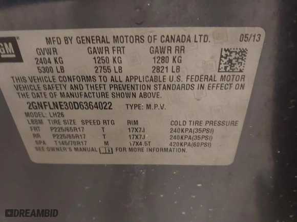 2013 Chevrolet Equinox LT with VIN 2GNFLNE30D6364022, listed as a IAAI auction lot 41390487 with 175,548 mi miles. Bid and sale history available at carsss.com. Image 9.