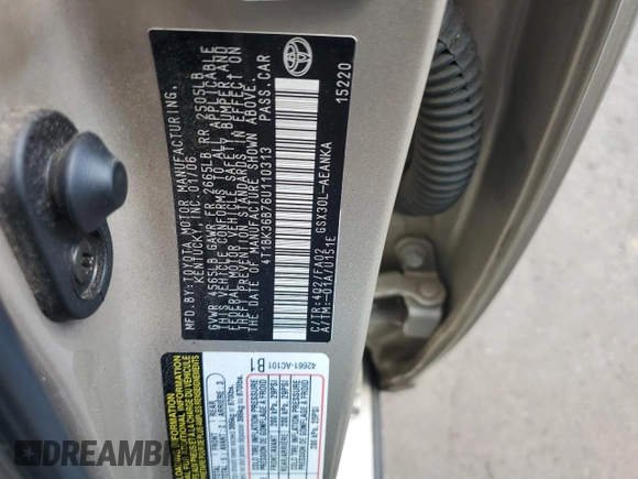 2006 Toyota Avalon XL z VIN 4T1BK36B76U110313, wystawiony jako Copart lot #59025675 z przebiegiem 113 497 mil mil oraz Szkoda całkowita • Salvage title. Historia ofert i sprzedaży dostępna na DreamBid. Obrazek 13.