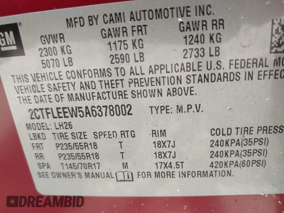 2010 GMC Terrain SLE-2 с VIN 2CTFLEEW5A6378002, выставлен на аукционе IAAI как лот 42659668 с пробегом 104 077 миль миль и . История ставок и продаж доступна на DreamBid. Изображение 9.