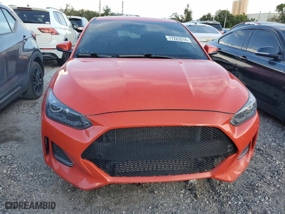 2019 Hyundai Veloster Turbo R-Spec with VIN KMHTH6AB0KU018904, listed as a Copart auction lot 77223314 with 82,877 mi miles and Salvage Title. Bid and sale history available at carsss.com. Image 5.
