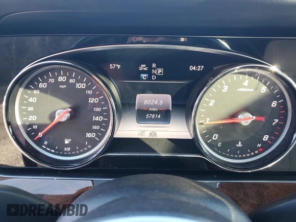 2019 Mercedes-Benz E-Class E 300 with VIN WDDZF4KB8KA594741, listed as a Copart auction lot 49678585 with 57,814 mi miles and Salvage Title. Bid and sale history available at carsss.com. Image 9.