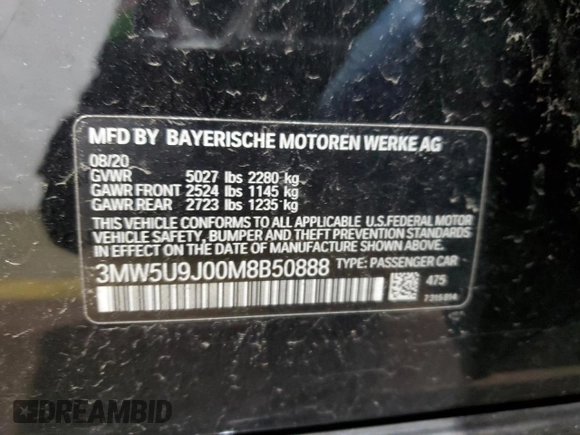 2021 BMW 3 Series M340i xDrive with VIN 3MW5U9J00M8B50888, listed as a Copart auction lot 83747584 with 35,951 mi miles and Salvage Title. Bid and sale history available at carsss.com. Image 12.
