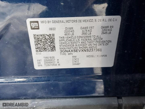2022 Chevrolet Equinox LS with VIN 3GNAXSEVXNS237361, listed as a Copart auction lot 45090815 with 51,762 mi miles and Salvage Title. Bid and sale history available at carsss.com. Image 14.