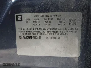 2013 Chevrolet Cruze LS with VIN 1G1PA5SG7D7163172, listed as a IAAI auction lot 42016775 with 183,449 mi miles. Bid and sale history available at carsss.com. Image 9.