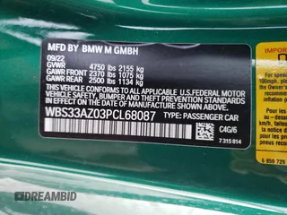 2023 BMW M4 Competition with VIN WBS33AZ03PCL68087, listed as a Copart auction lot 87450254 with 33,398 mi miles and Salvage Title. Bid and sale history available at carsss.com. Image 14.
