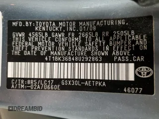 2008 Toyota Avalon XL with VIN 4T1BK36B48U292863, listed as a Copart auction lot 52014335 with 184,831 mi miles and Salvage Title. Bid and sale history available at carsss.com. Image 13.