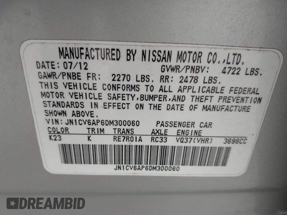 2013 Infiniti G37 Journey with VIN JN1CV6AP6DM300060, listed as a IAAI auction lot 42293117 with 82,496 mi miles and . Bid and sale history available at DreamBid. Image 9.