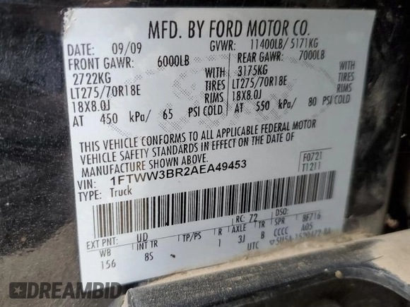 2010 Ford F-350 XL с VIN 1FTWW3BR2AEA49453, выставлен на аукционе Copart как лот 53083835 с пробегом 226 559 миль миль и Чистый • Clean title. История ставок и продаж доступна на DreamBid. Изображение 12.
