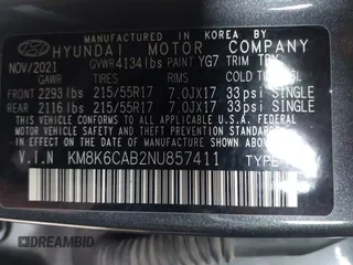 2022 Hyundai Kona SEL with VIN KM8K6CAB2NU857411, listed as a IAAI auction lot 41860564 with 29,199 mi miles and . Bid and sale history available at DreamBid. Image 9.