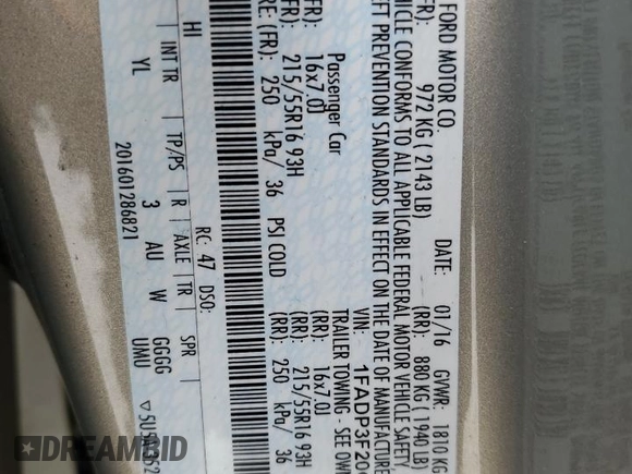 2016 Ford Focus SE z VIN 1FADP3F20GL267077, wystawiony jako Copart lot #53649665 z przebiegiem 106 329 mil mil oraz Szkoda całkowita • Salvage title. Historia ofert i sprzedaży dostępna na DreamBid. Obrazek 15.