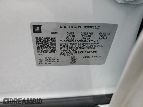 2019 Cadillac XT5 FWD with VIN 1GYKNARSXKZ207489, listed as a Copart auction lot 62912425 with 71,444 mi miles and Salvage title. Bid and sale history available at DreamBid. Image 14.
