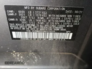 2021 Subaru Ascent Touring с VIN 4S4WMARD0M3459555, выставлен на аукционе Copart как лот 53685005 с пробегом 81 951 миль миль и Списание • Salvage title. История ставок и продаж доступна на DreamBid. Изображение 12.