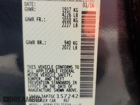 2016 Nissan Altima 2.5 S with VIN 1N4AL3AP7GC157242, listed as a Copart auction lot 53503615 with 149,826 mi miles and Salvage Title. Bid and sale history available at carsss.com. Image 12.