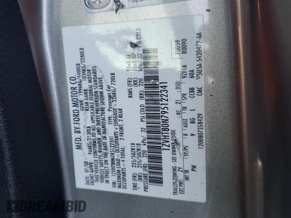 2009 Ford Mustang with VIN 1ZVHT80N795122341, listed as a Copart auction lot 80697973 with 123,219 mi miles and Salvage title. Bid and sale history available at DreamBid. Image 15.