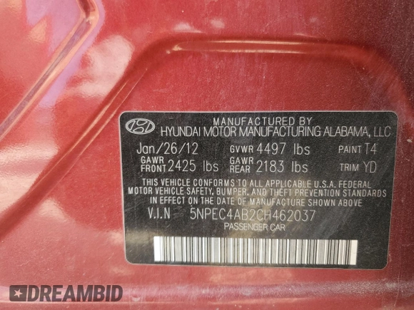 2012 Hyundai Sonata Limited z VIN 5NPEC4AB2CH462037, wystawiony jako Copart lot #49493135 z przebiegiem 208 087 mil mil oraz Szkoda całkowita • Salvage title. Historia ofert i sprzedaży dostępna na DreamBid. Obrazek 12.