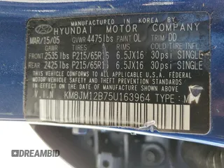 2005 Hyundai Tucson GL with VIN KM8JM12B75U163964, listed as a Copart auction lot 53674845 with 111,665 mi miles and Clean Title. Bid and sale history available at carsss.com. Image 13.