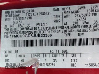 2018 Ford Escape SE z VIN 1FMCU9GD8JUB33366, wystawiony jako IAAI lot #42264706 z przebiegiem 48 478 mil mil oraz . Historia ofert i sprzedaży dostępna na DreamBid. Obrazek 9.
