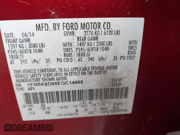 2014 Ford Explorer XLT z VIN 1FM5K8D88EGC14985, wystawiony jako IAAI lot #41520457 z przebiegiem 134 844 mil mil oraz . Historia ofert i sprzedaży dostępna na DreamBid. Obrazek 9.