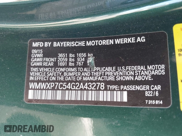 2016 MINI Hardtop S with VIN WMWXP7C54G2A43278, listed as a IAAI auction lot 41681056 with 55,532 mi miles and . Bid and sale history available at DreamBid. Image 9.