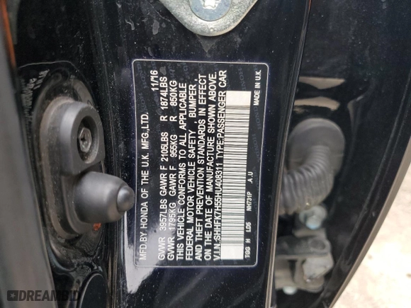2017 Honda Civic Hatchback EX with VIN SHHFK7H55HU408311, listed as a Copart auction lot 50770655 with 72,477 mi miles and Salvage Title. Bid and sale history available at carsss.com. Image 12.