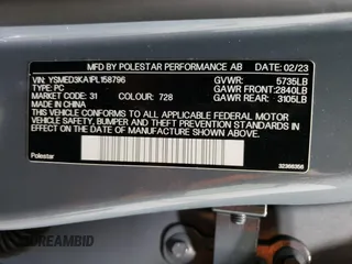 2023 Polestar 2 z VIN YSMED3KA1PL158796, wystawiony jako Copart lot #66991444 z przebiegiem 27 850 mil mil oraz Nie do naprawy • Non repairable. Historia ofert i sprzedaży dostępna na DreamBid. Obrazek 13.