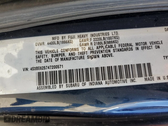 2004 Subaru Legacy Sedan (Natl) L with VIN 4S3BE625747200571, listed as a Copart auction lot 76013264 with 206,146 mi miles and Salvage Title. Bid and sale history available at carsss.com. Image 12.