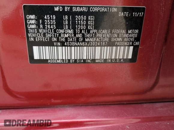 2018 Subaru Legacy Limited with VIN 4S3BNAN6XJ3024187, listed as a Copart auction lot 51685935 with 65,897 mi miles and Salvage Title. Bid and sale history available at carsss.com. Image 12.