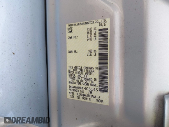 2017 Nissan Maxima Platinum with VIN 1N4AA6AP0HC405145, listed as a IAAI auction lot 42579108 with 138,114 mi miles and . Bid and sale history available at DreamBid. Image 9.