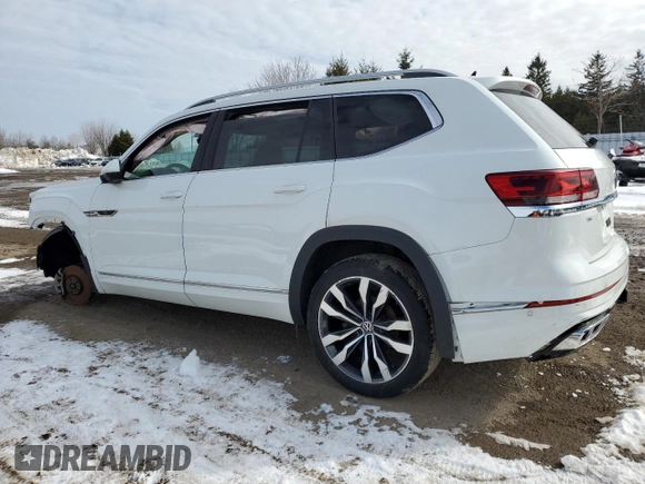 2021 Volkswagen Atlas SEL Premium R-Line with VIN 1V2FR2CA8MC561355, listed as a Copart auction lot 46217855 with 57,076 mi miles and Salvage title. Bid and sale history available at DreamBid. Image 2.