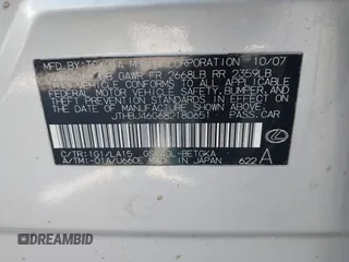 2008 Lexus ES 330 with VIN JTHBJ46G682180651, listed as a IAAI auction lot 41820927 with 315,775 mi miles and . Bid and sale history available at DreamBid. Image 9.