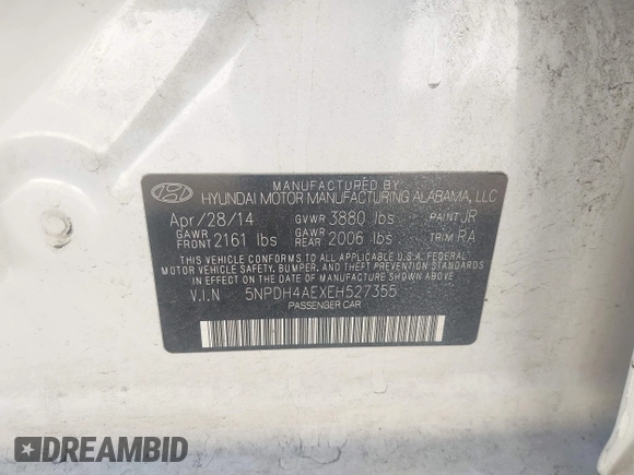 2014 Hyundai Elantra SE with VIN 5NPDH4AEXEH527355, listed as a IAAI auction lot 41848180 with 175,377 mi miles and . Bid and sale history available at DreamBid. Image 9.