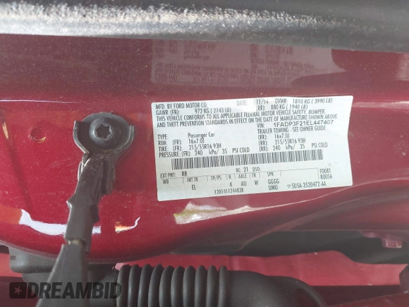 2014 Ford Focus SE with VIN 1FADP3F21EL447407, listed as a IAAI auction lot 42106972 with Not Provided miles and . Bid and sale history available at carsss.com. Image 9.